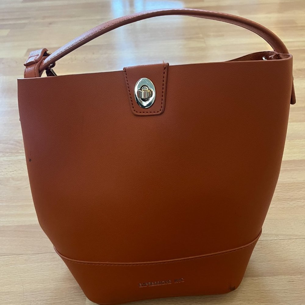 Expressions NYC Burnt Orange Crossbody Bag Purse Shoulder Bag Bucket Bag